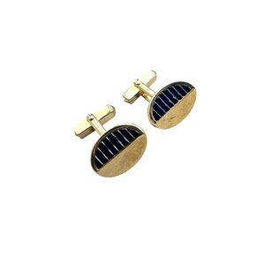 Vintage Swank Cufflinks Gold Tone Blue Textured Sides Mid Century Modern Design